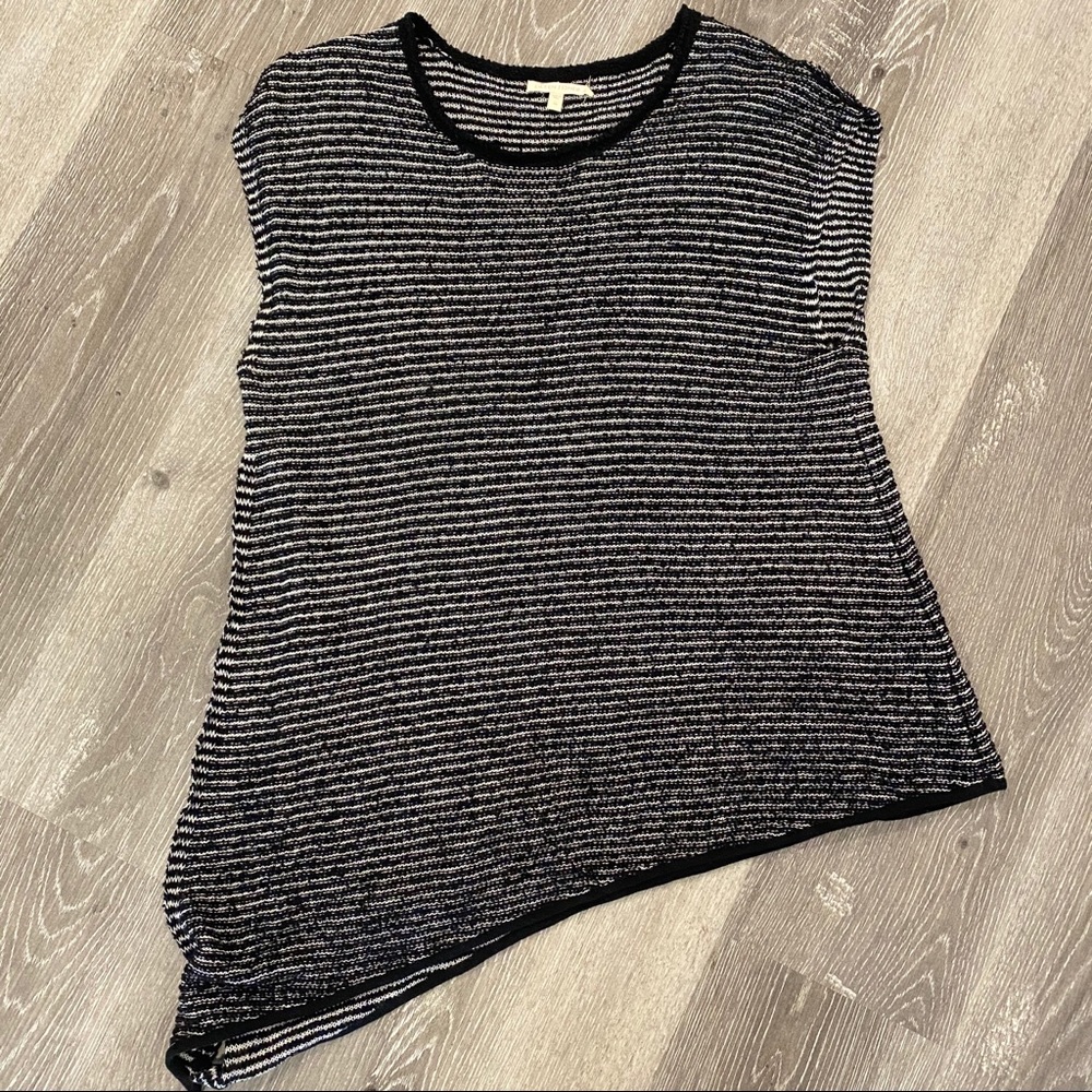 Eileen Fisher B&W Striped Asymmetrical Tunic Med